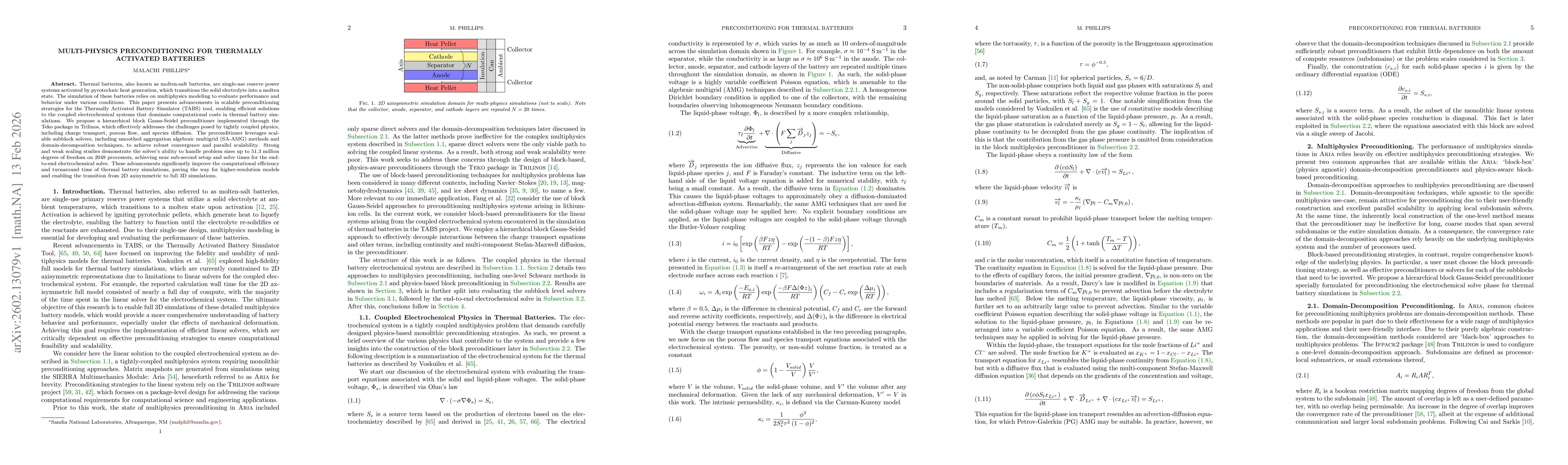 Thumbnail for Multi-physics Preconditioning for Thermally Activated Batteries