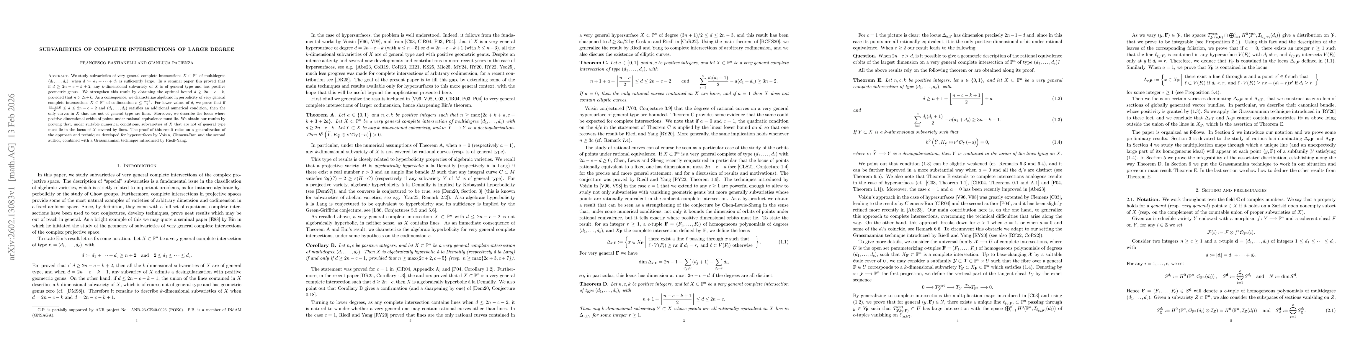 Thumbnail for Subvarieties of complete intersections of large degree