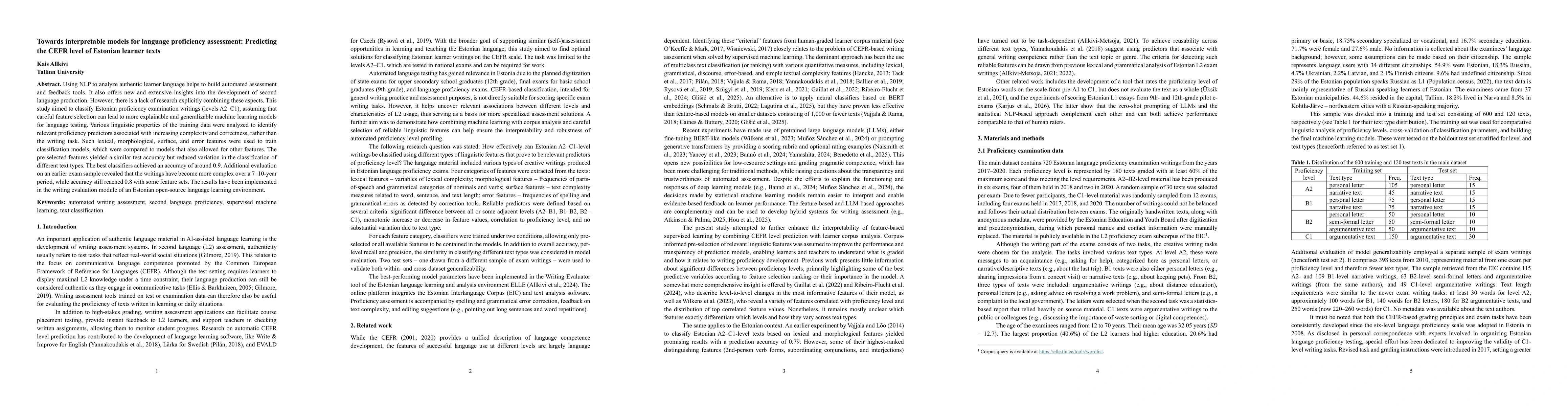 Thumbnail for Towards interpretable models for language proficiency assessment: Predicting the CEFR level of Estonian learner texts