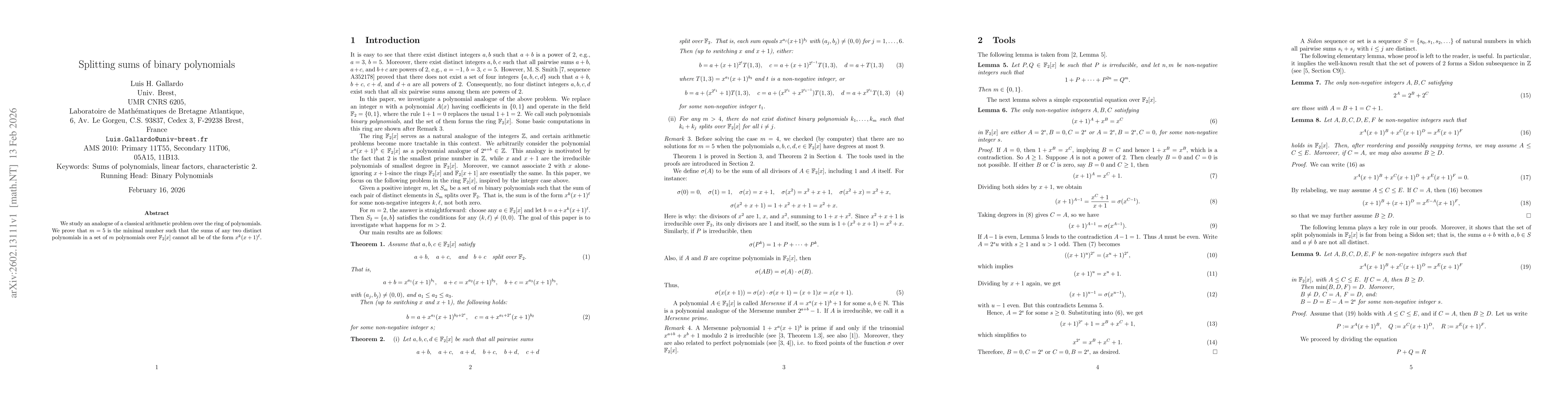 Thumbnail for Splitting sums of binary polynomials