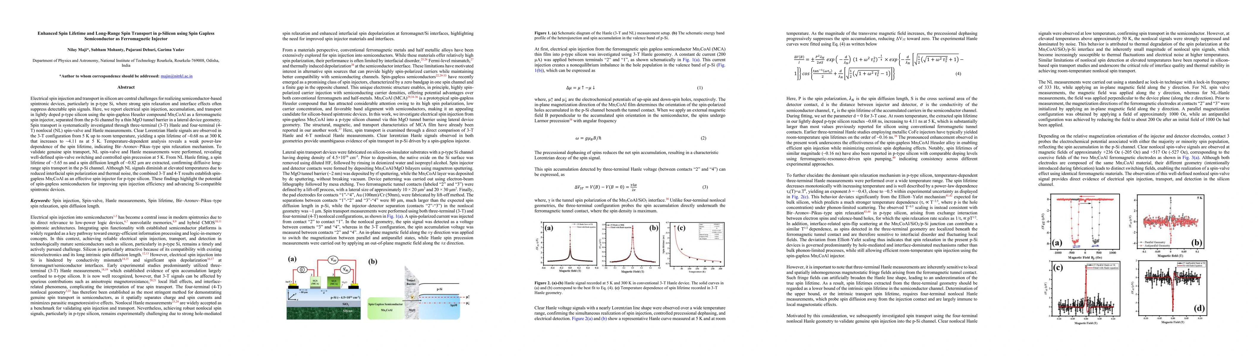 Thumbnail for Enhanced Spin Lifetime and Long-Range Spin Transport in p-Silicon using Spin Gapless Semiconductor as Ferromagnetic Injector