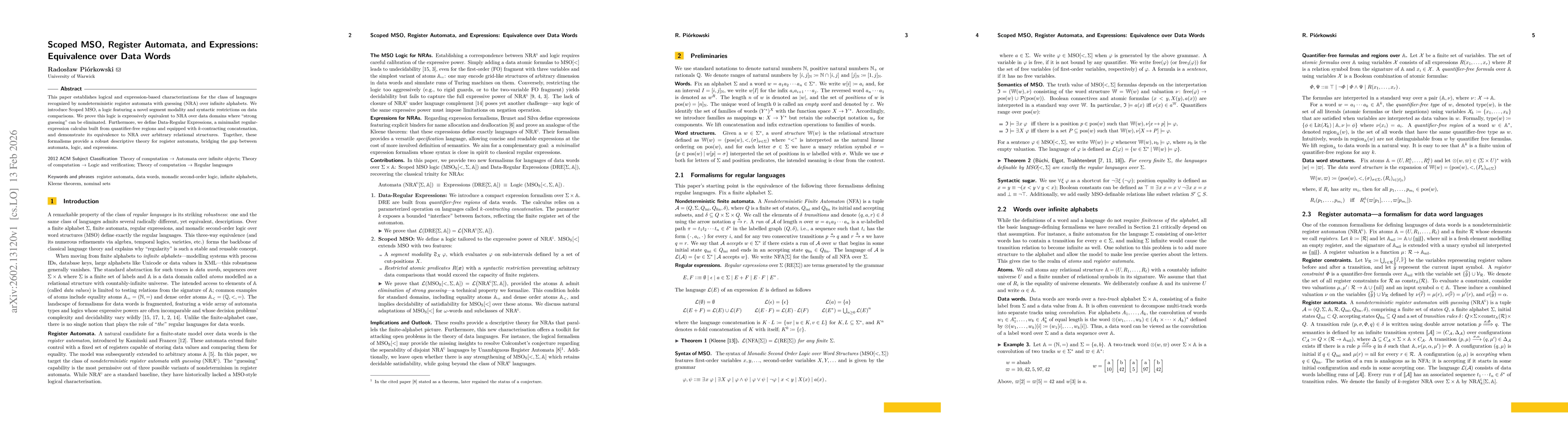 Thumbnail for Scoped MSO, Register Automata, and Expressions: Equivalence over Data Words