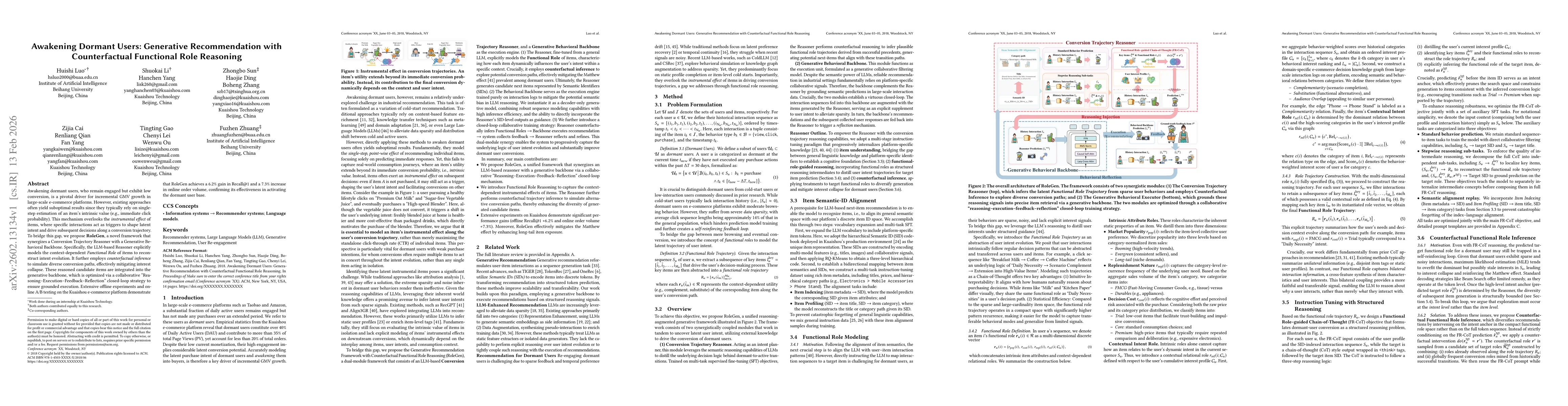 Thumbnail for Awakening Dormant Users: Generative Recommendation with Counterfactual Functional Role Reasoning