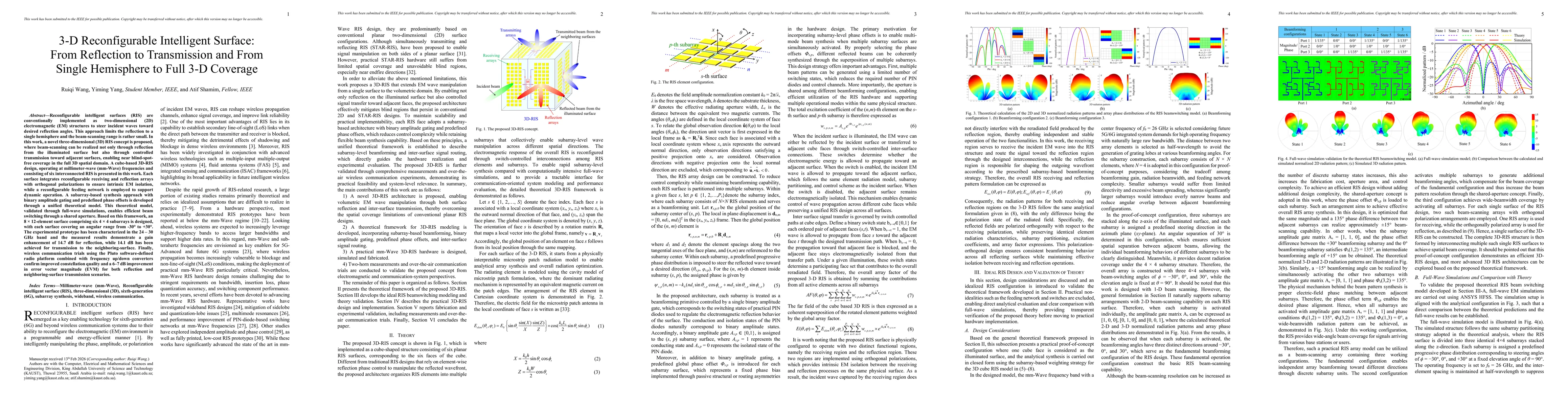 Thumbnail for 3-D Reconfigurable Intelligent Surface: From Reflection to Transmission and From Single Hemisphere to Full 3-D Coverage