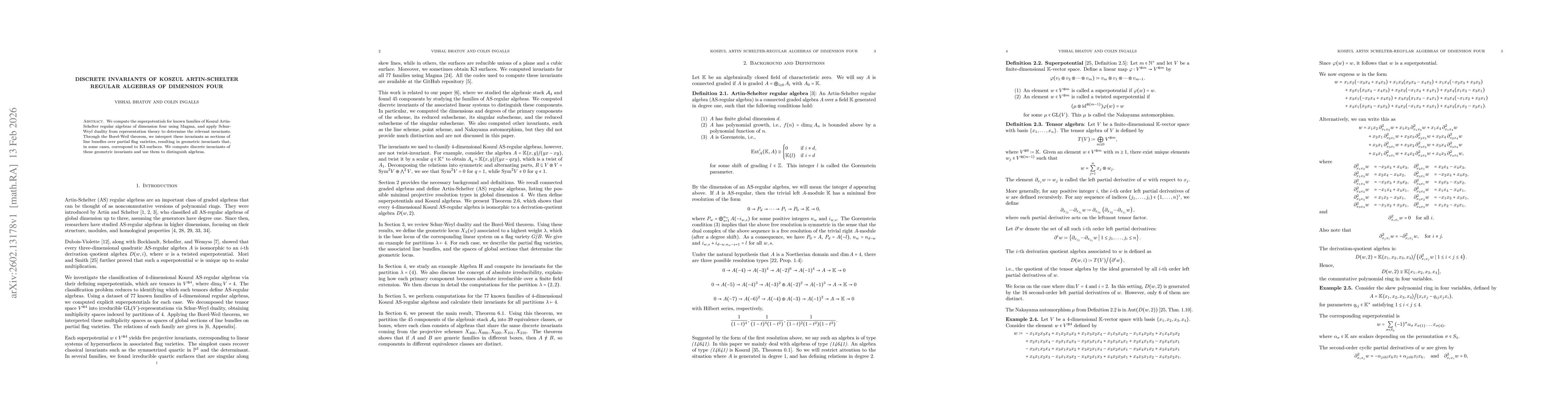 Thumbnail for Discrete Invariants of Koszul Artin-Schelter Regular Algebras of Dimension four
