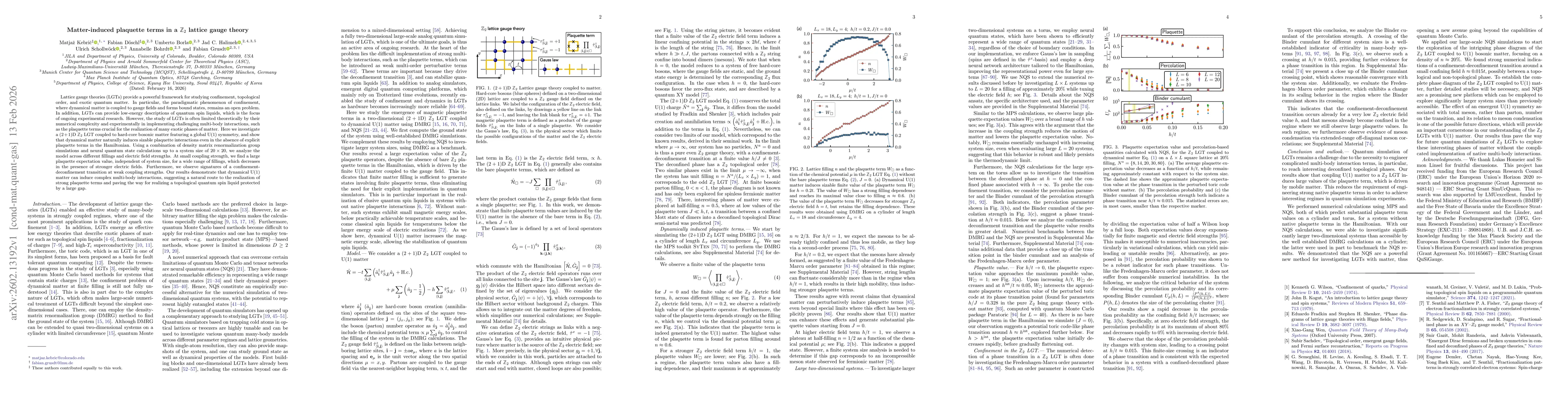 Thumbnail for Matter-induced plaquette terms in a $\mathbb{Z}_2$ lattice gauge theory