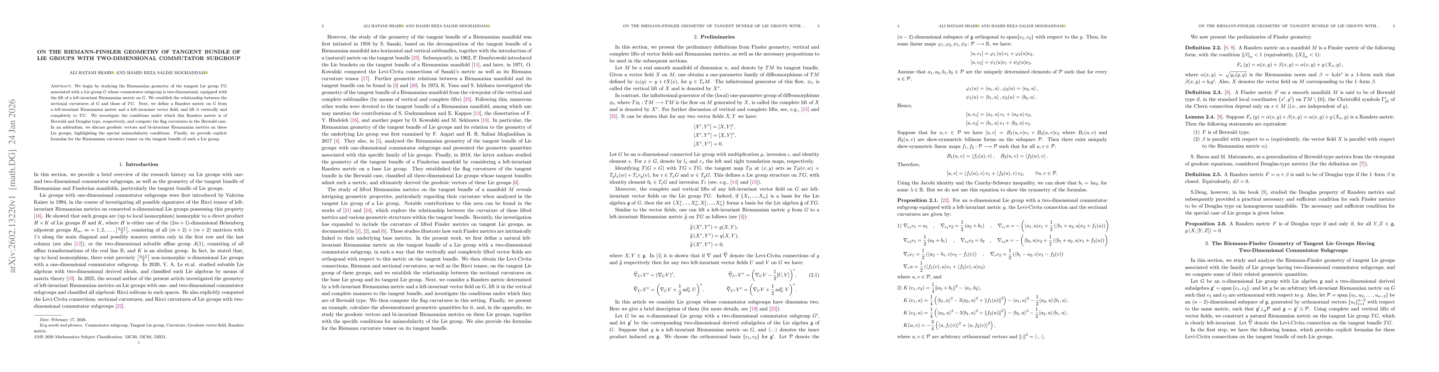 Thumbnail for On the Riemann-Finsler Geometry of Tangent Bundle of Lie Groups with Two-Dimensional Commutator Subgroup