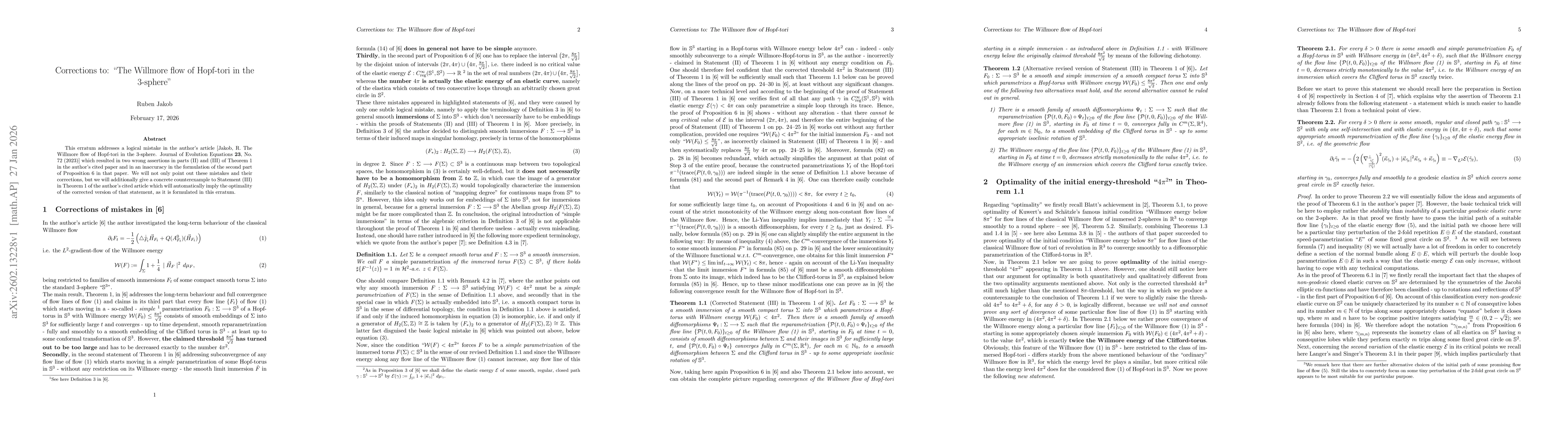 Thumbnail for Corrections to: "The Willmore flow of Hopf-tori in the 3-sphere"
