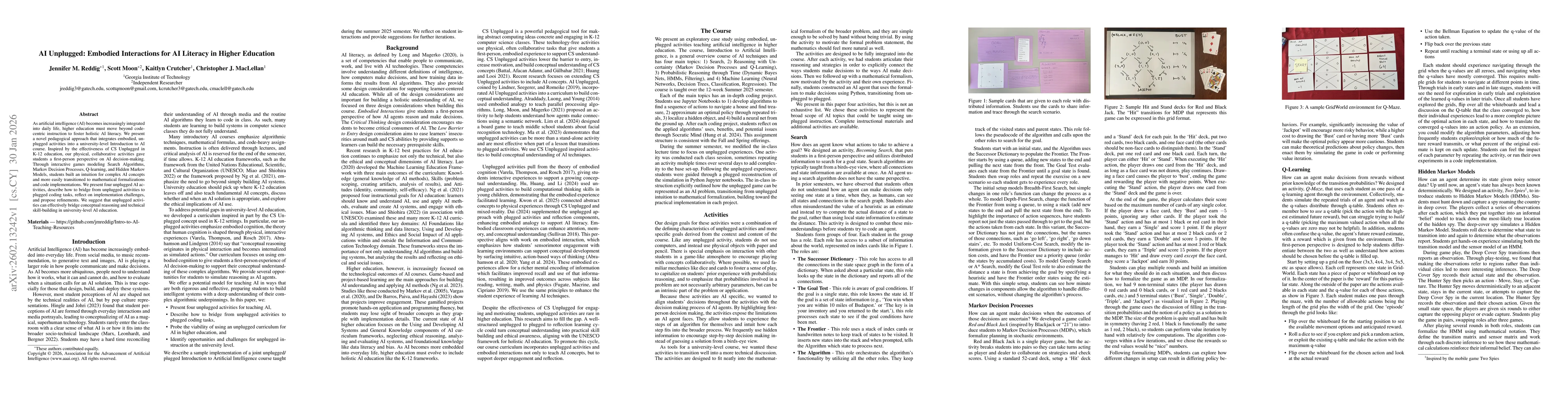 Thumbnail for AI Unplugged: Embodied Interactions for AI Literacy in Higher Education