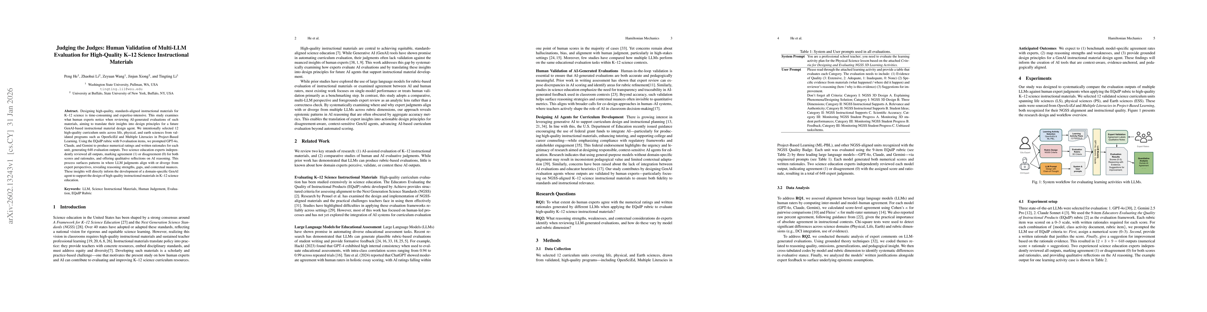 Thumbnail for Judging the Judges: Human Validation of Multi-LLM Evaluation for High-Quality K--12 Science Instructional Materials