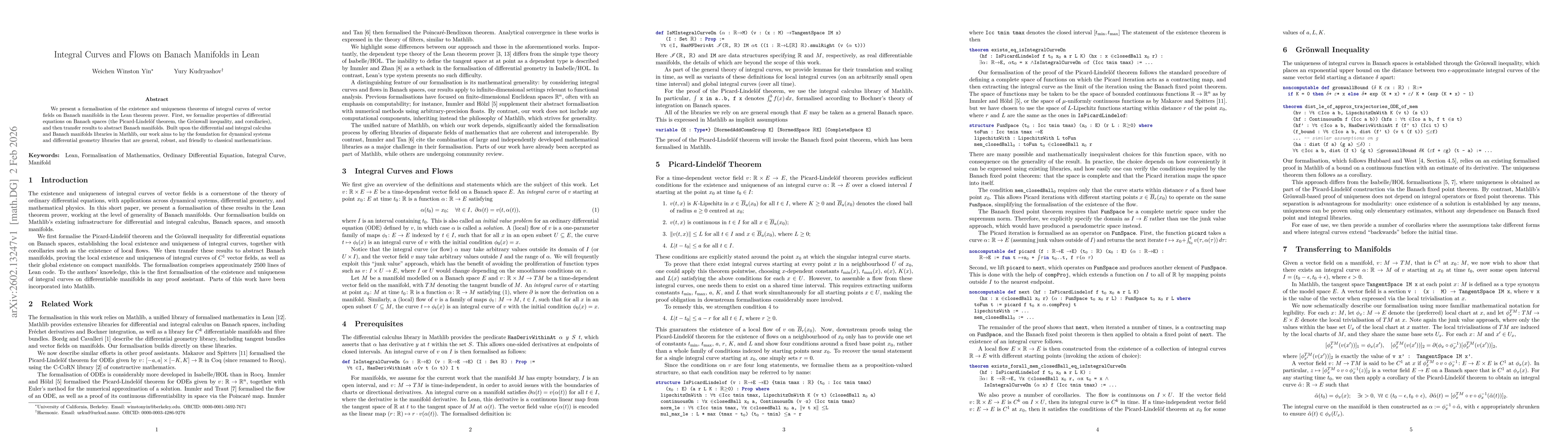 Thumbnail for Integral Curves and Flows on Banach Manifolds in Lean