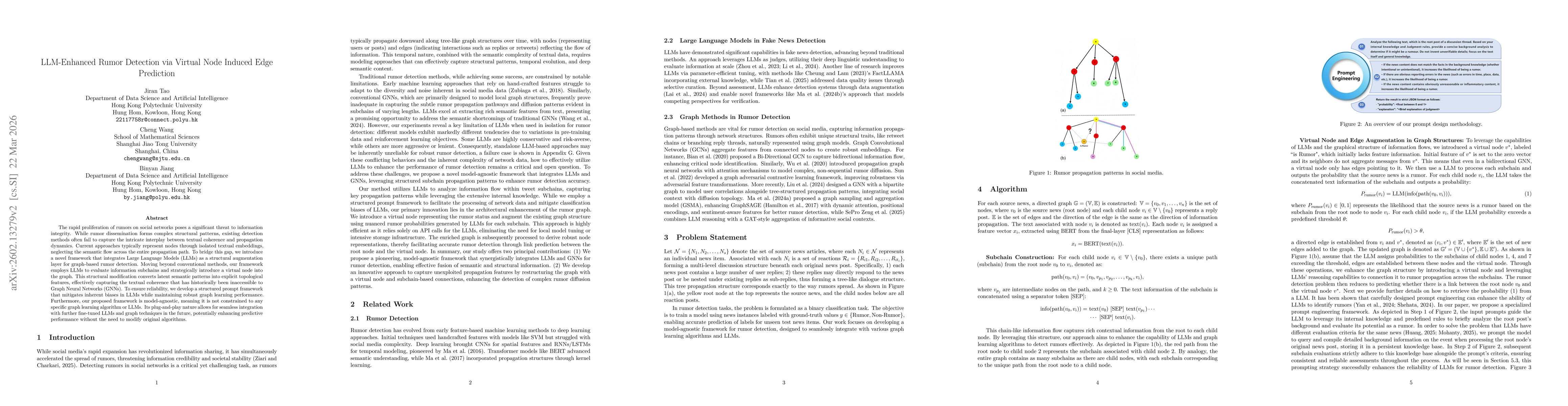 Thumbnail for LLM-Enhanced Rumor Detection via Virtual Node Induced Edge Prediction