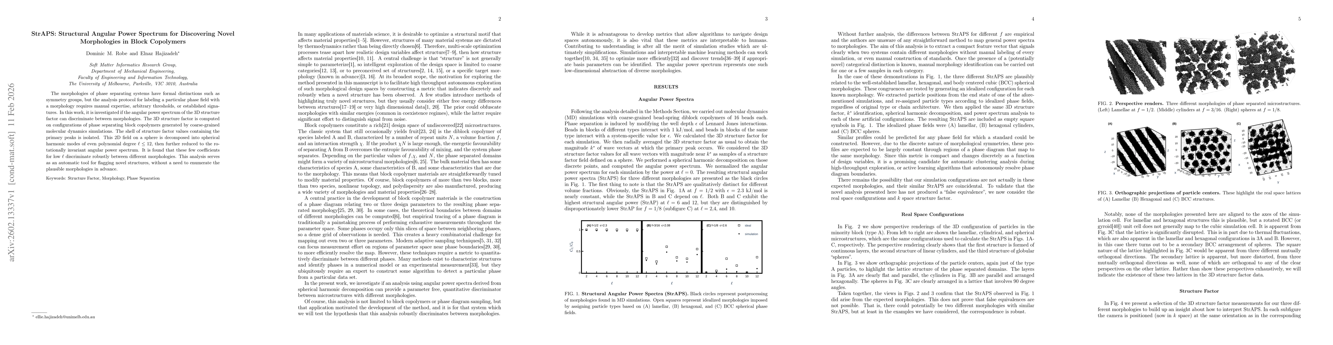 Thumbnail for StrAPS: Structural Angular Power Spectrum for Discovering Novel Morphologies in Block Copolymers