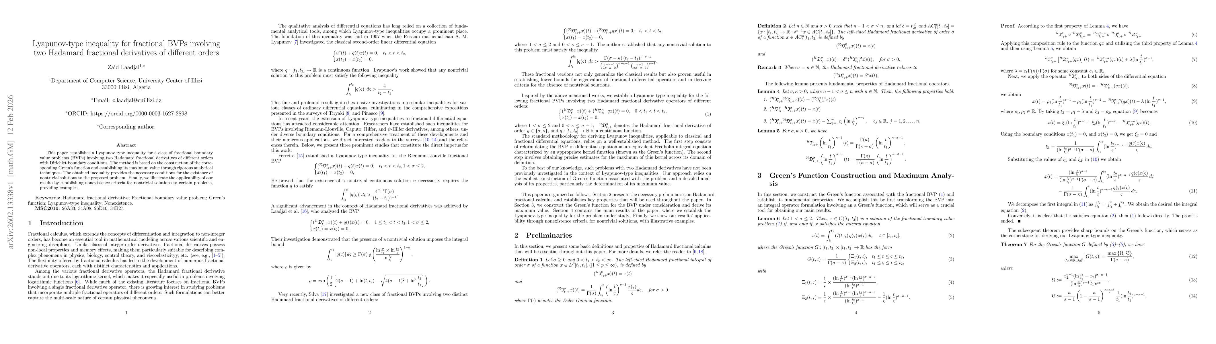 Thumbnail for Lyapunov-type inequality for fractional BVPs involving two Hadamard fractional derivatives of different orders