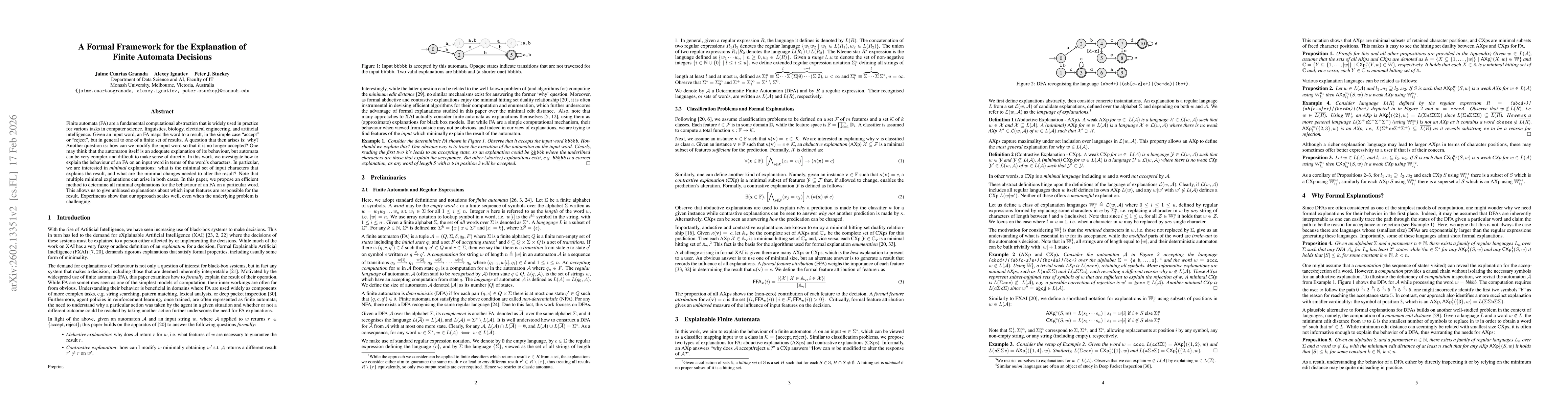 Thumbnail for A Formal Framework for the Explanation of Finite Automata Decisions