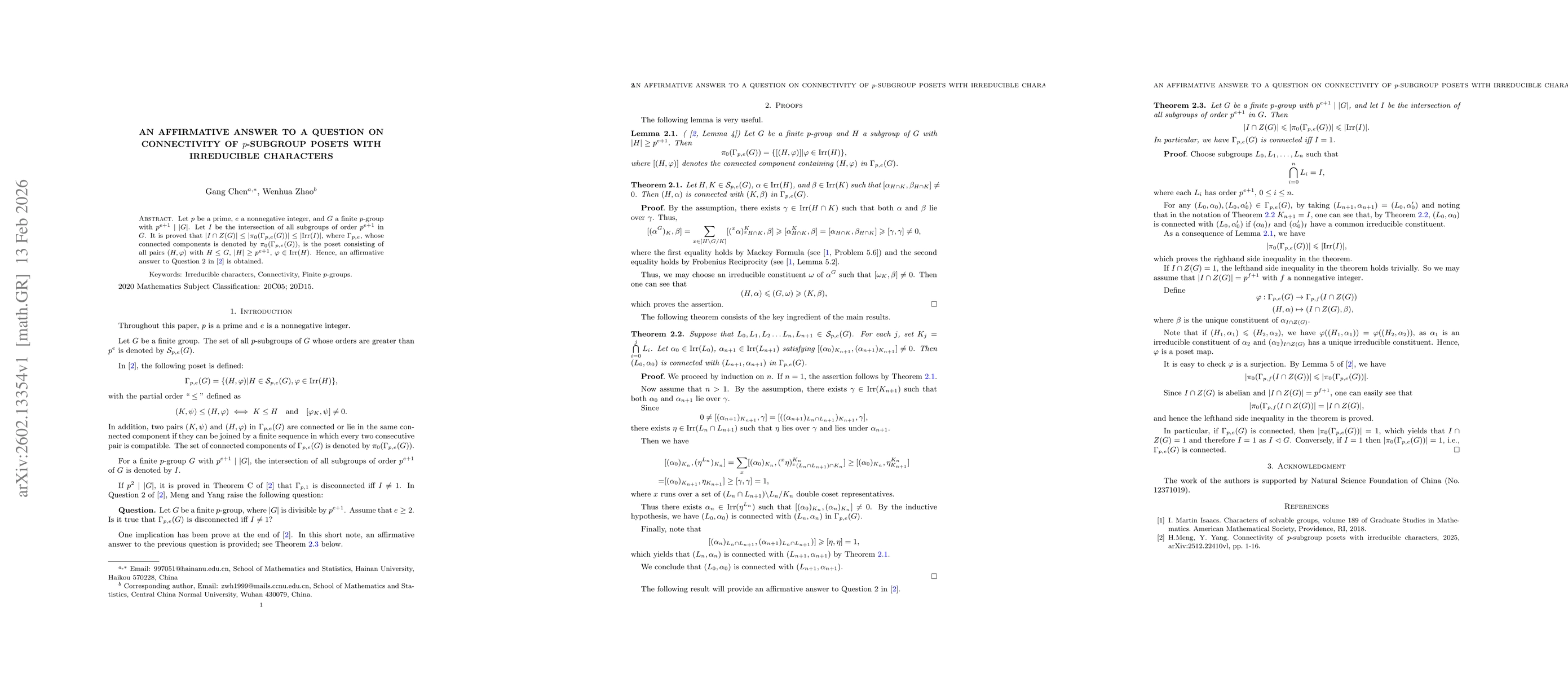 Thumbnail for An affirmative answer to a question on connectivity of p-subgroup posets with irreducible characters