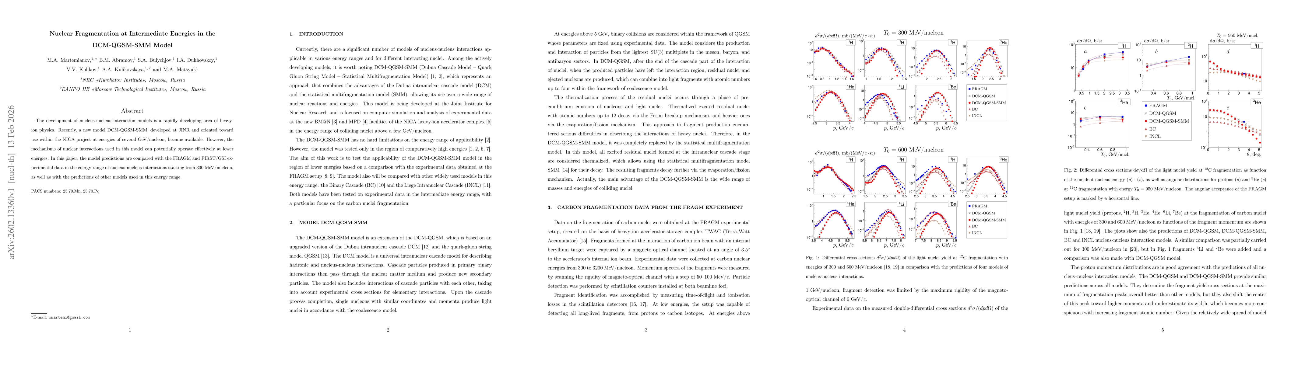 Thumbnail for Nuclear Fragmentation at Intermediate Energies in the DCM-QGSM-SMM Model