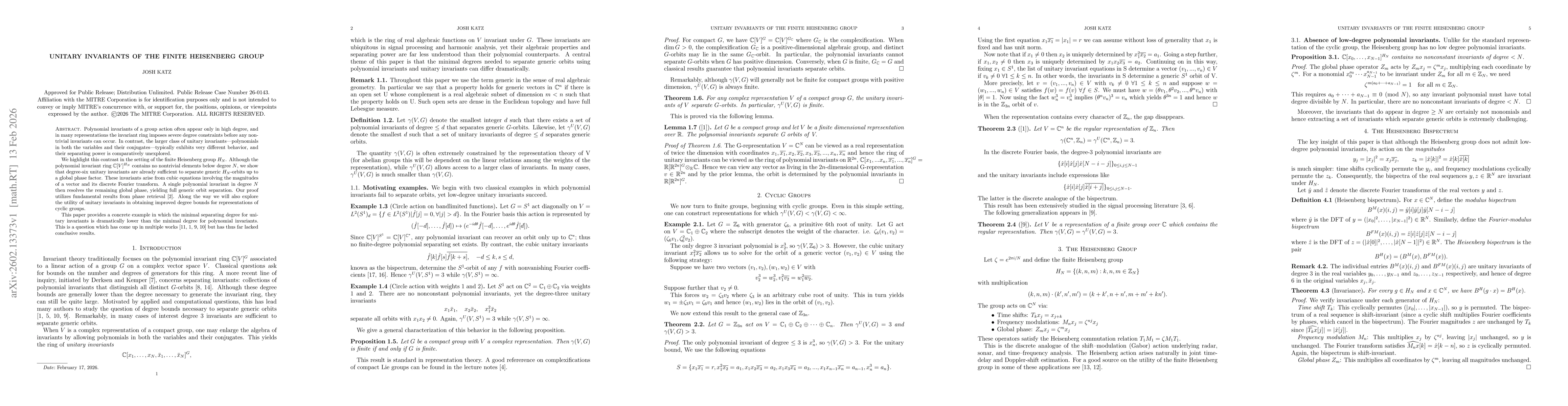Thumbnail for Unitary Invariants of the Finite Heisenberg Group