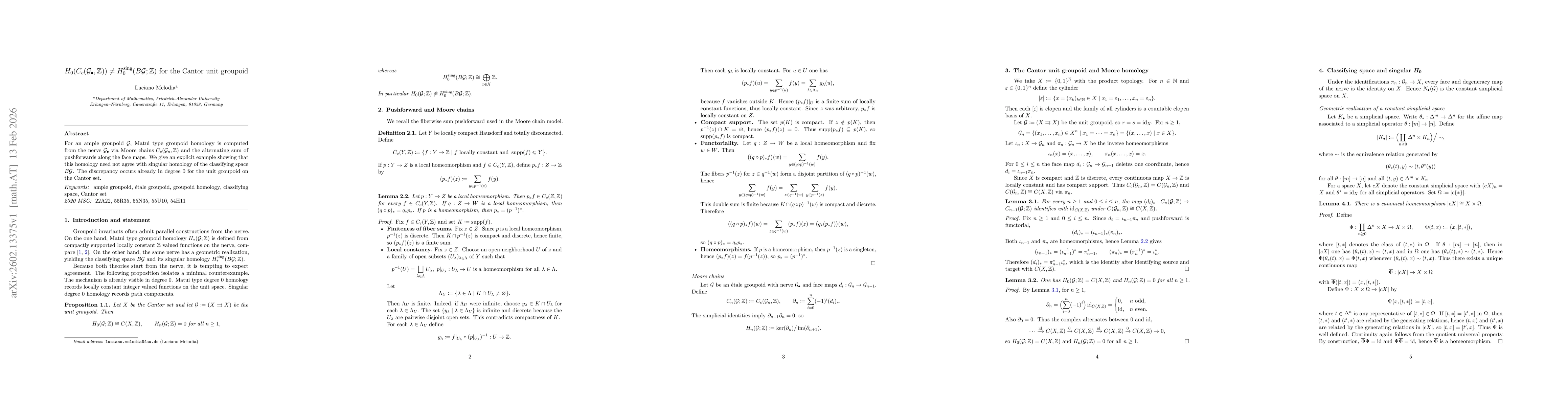 Thumbnail for $H_0(C_c(\mathcal{G}_\bullet,\mathbb{Z}))\neq H_0^{\mathrm{sing}}(B\mathcal{G};\mathbb{Z})$ for the Cantor unit groupoid