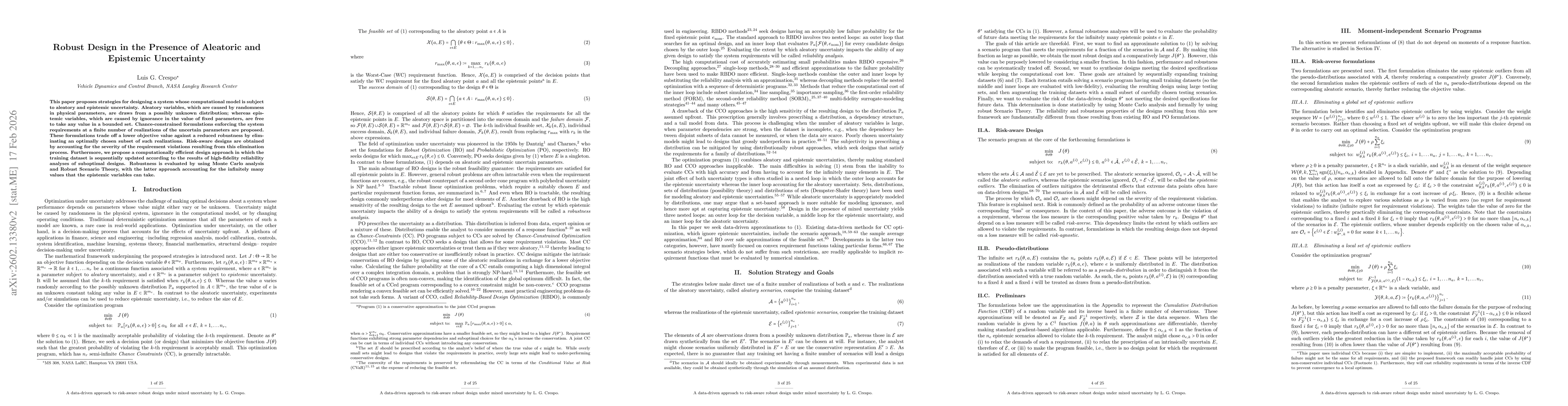 Thumbnail for Robust Design in the Presence of Aleatoric and Epistemic Uncertainty