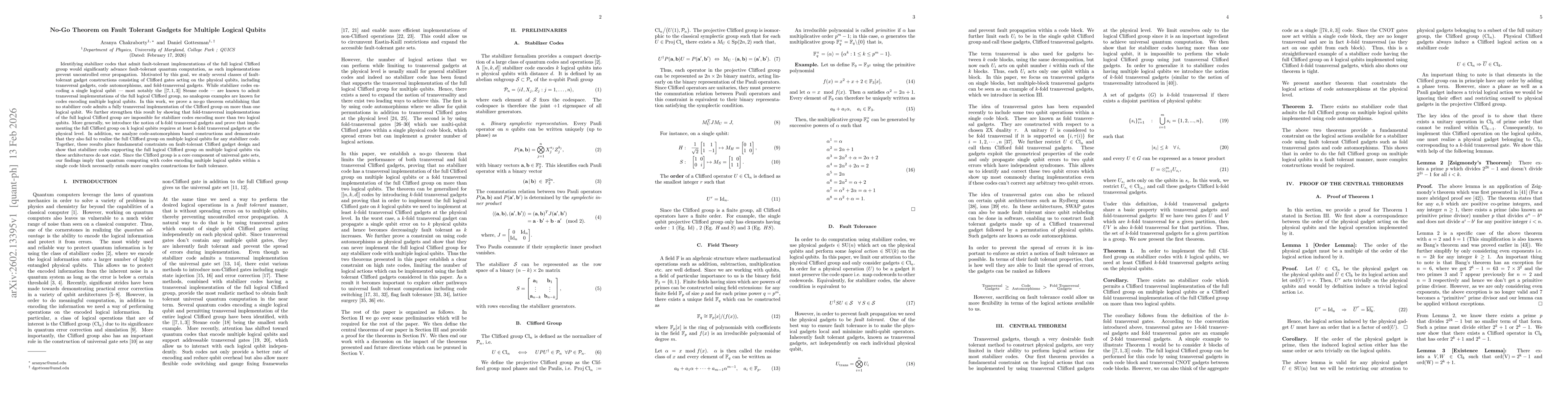 Thumbnail for No-Go Theorem on Fault Tolerant Gadgets for Multiple Logical Qubits