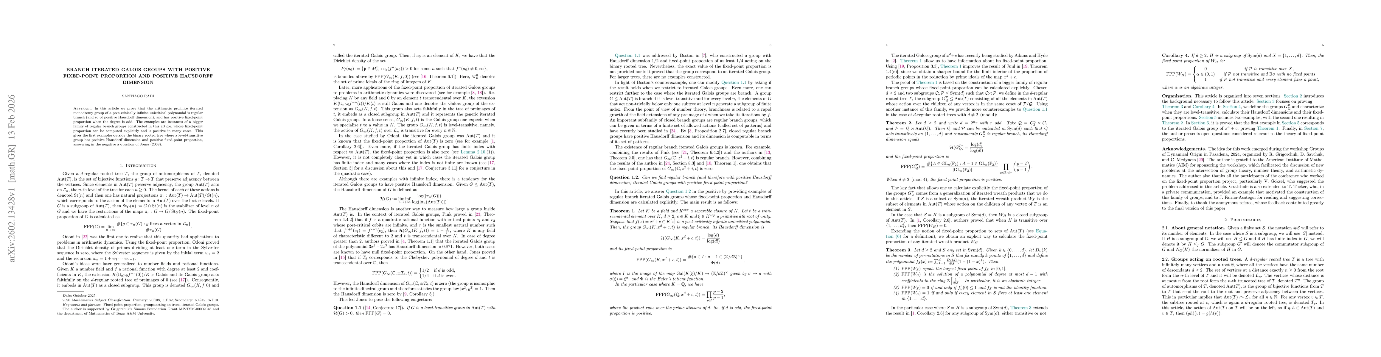 Thumbnail for Branch iterated Galois group with positive fixed-point proportion and positive Hausdroff dimension