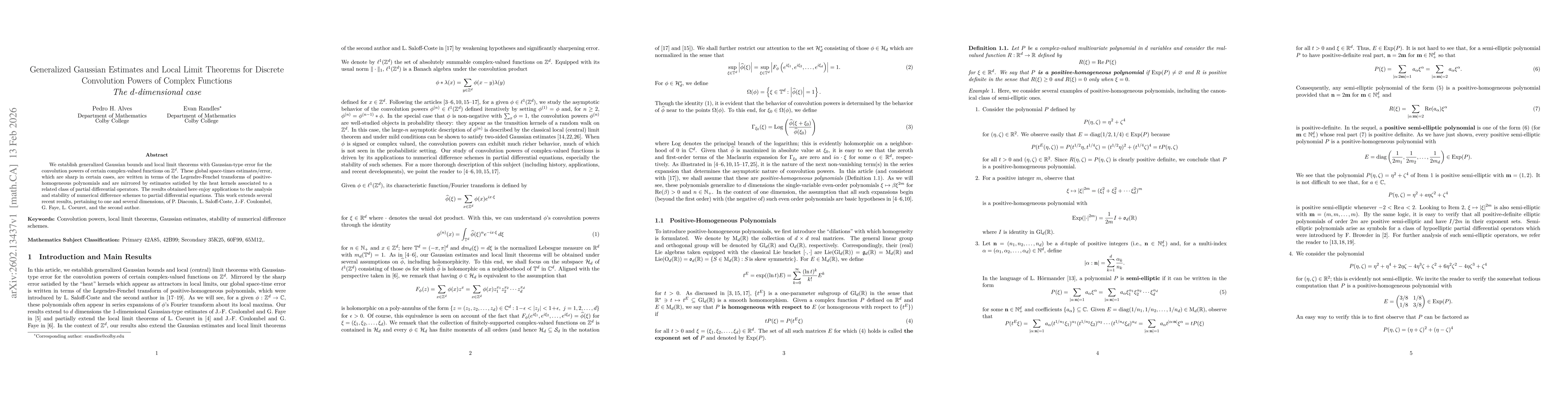 Thumbnail for Generalized Gaussian Estimates and Local Limit Theorems for Discrete Convolution Powers of Complex Functions: The $d$-dimensional case