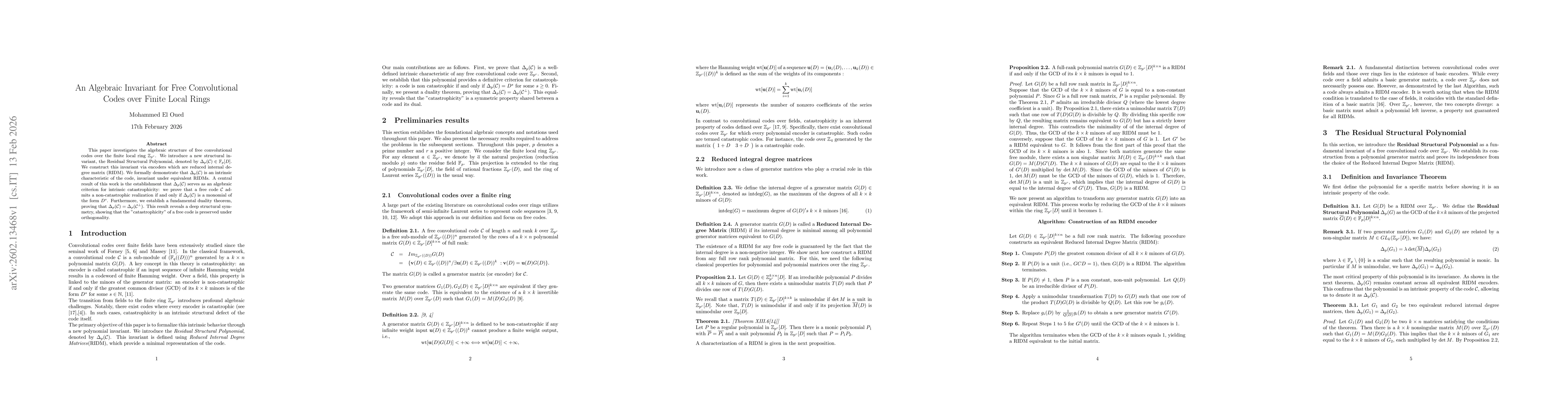 Thumbnail for An Algebraic Invariant for Free Convolutional Codes over Finite Local Rings
