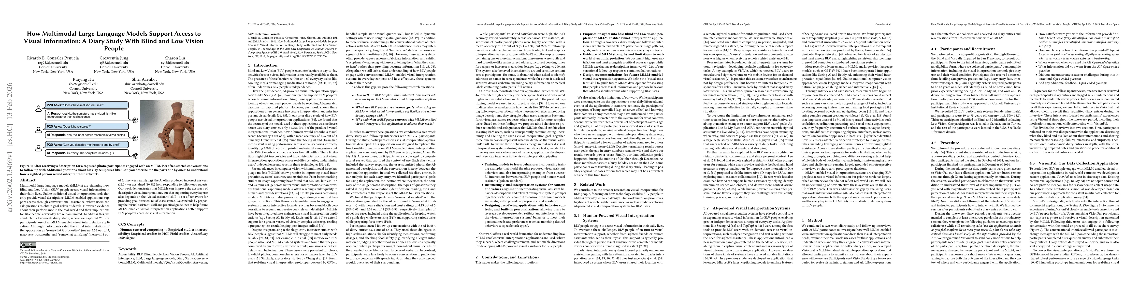 Thumbnail for How Multimodal Large Language Models Support Access to Visual Information: A Diary Study With Blind and Low Vision People