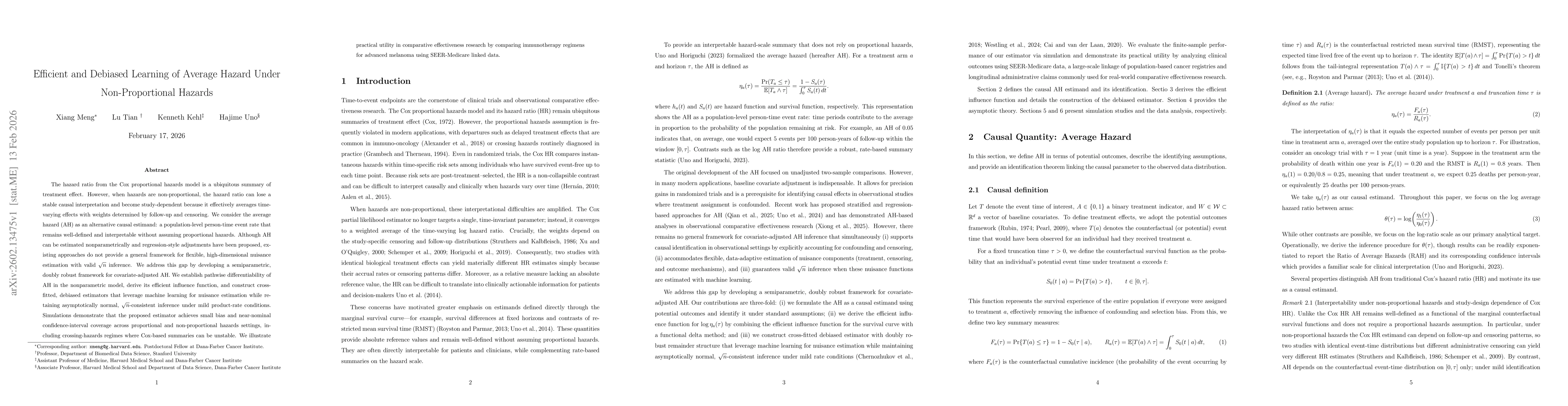 Thumbnail for Efficient and Debiased Learning of Average Hazard Under Non-Proportional Hazards