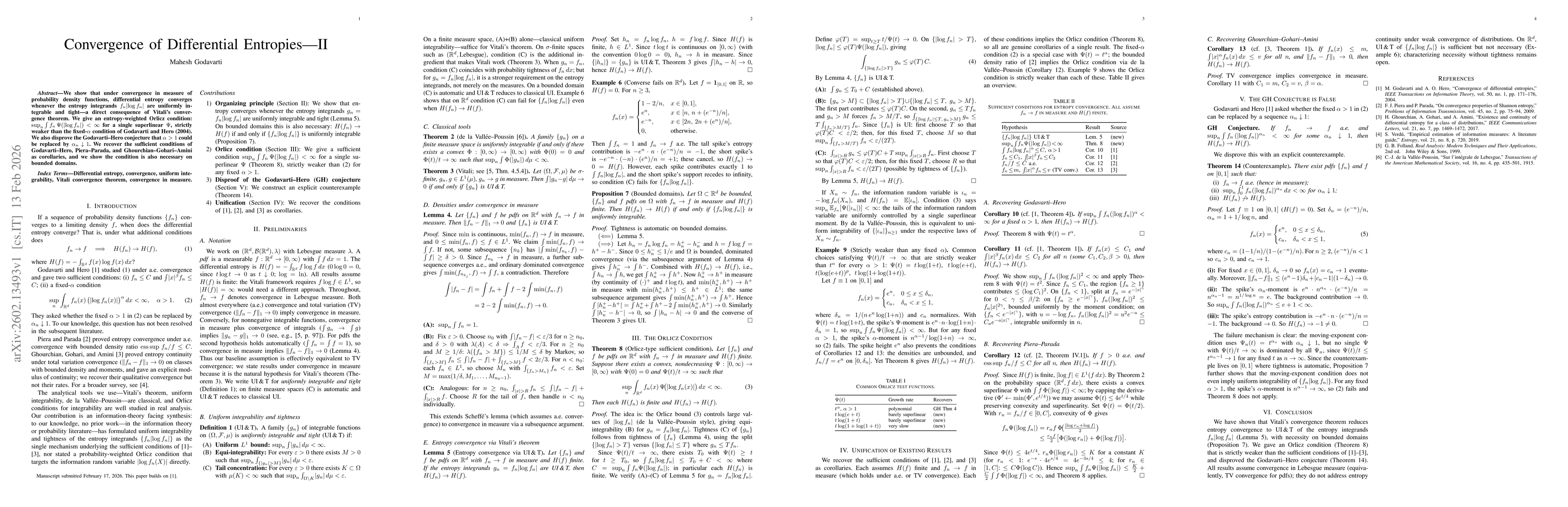 Thumbnail for Convergence of Differential Entropies -- II