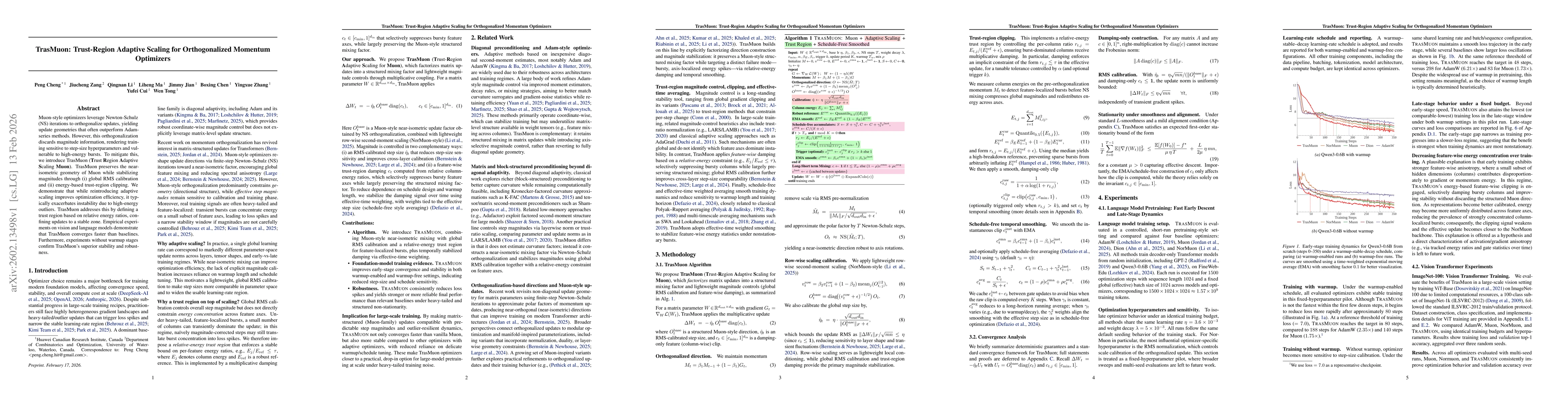 Thumbnail for TrasMuon: Trust-Region Adaptive Scaling for Orthogonalized Momentum Optimizers