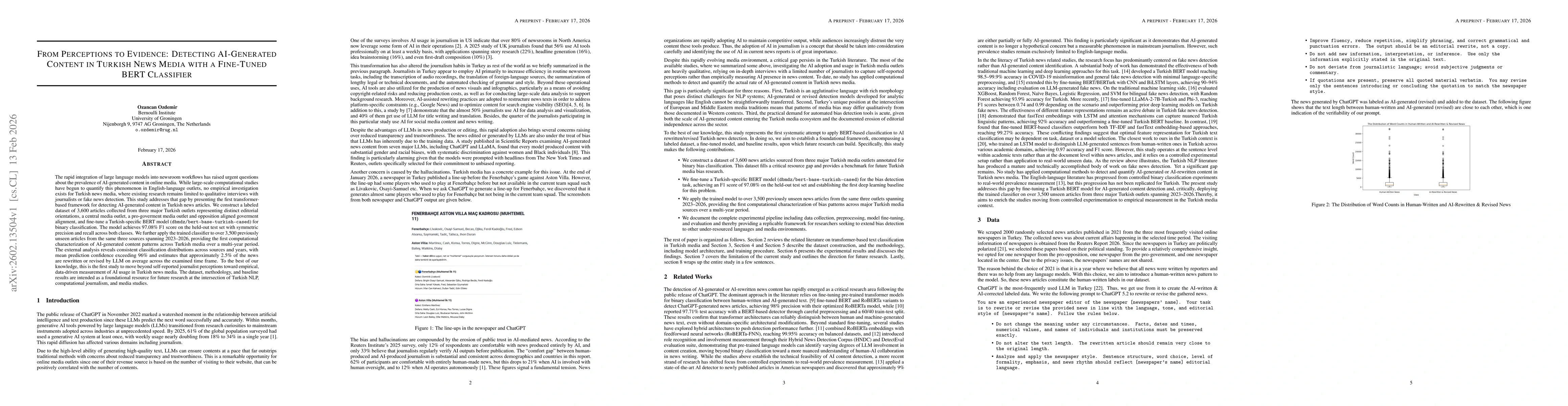 Thumbnail for From Perceptions To Evidence: Detecting AI-Generated Content In Turkish News Media With A Fine-Tuned Bert Classifier