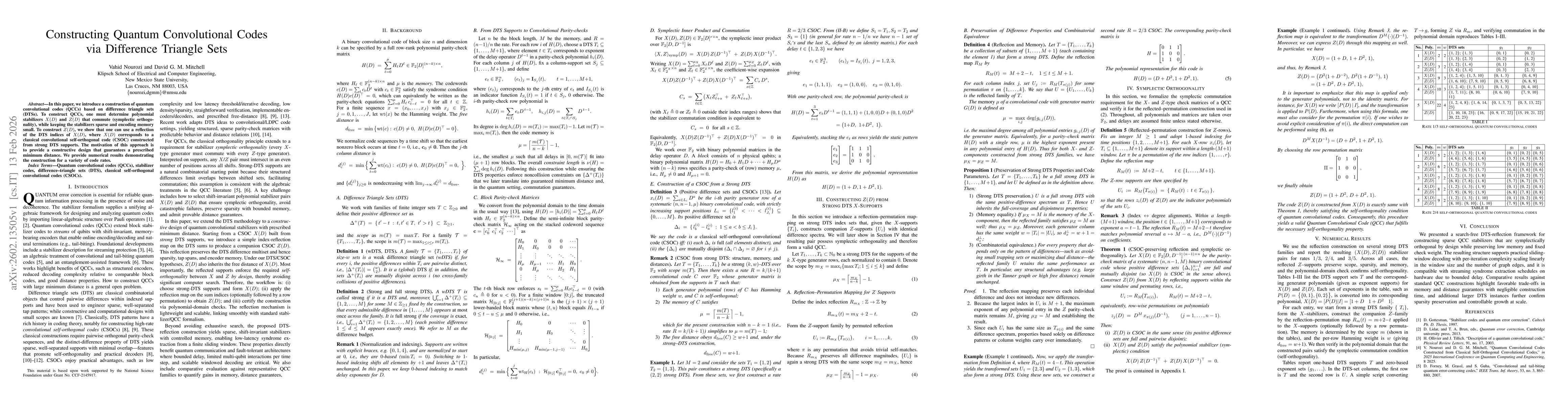 Thumbnail for Constructing Quantum Convolutional Codes via Difference Triangle Sets
