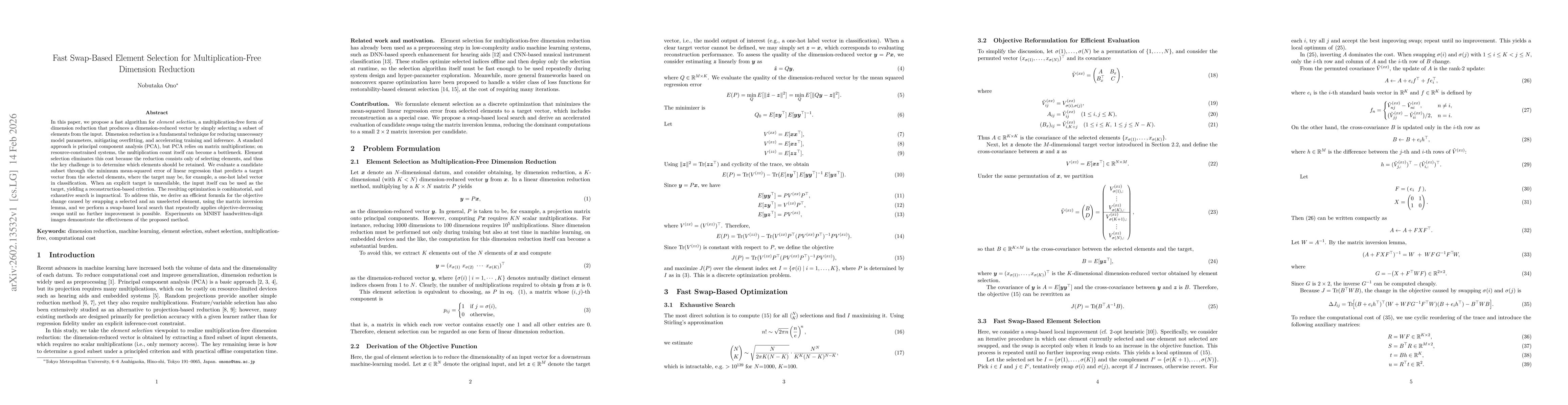 Thumbnail for Fast Swap-Based Element Selection for Multiplication-Free Dimension Reduction