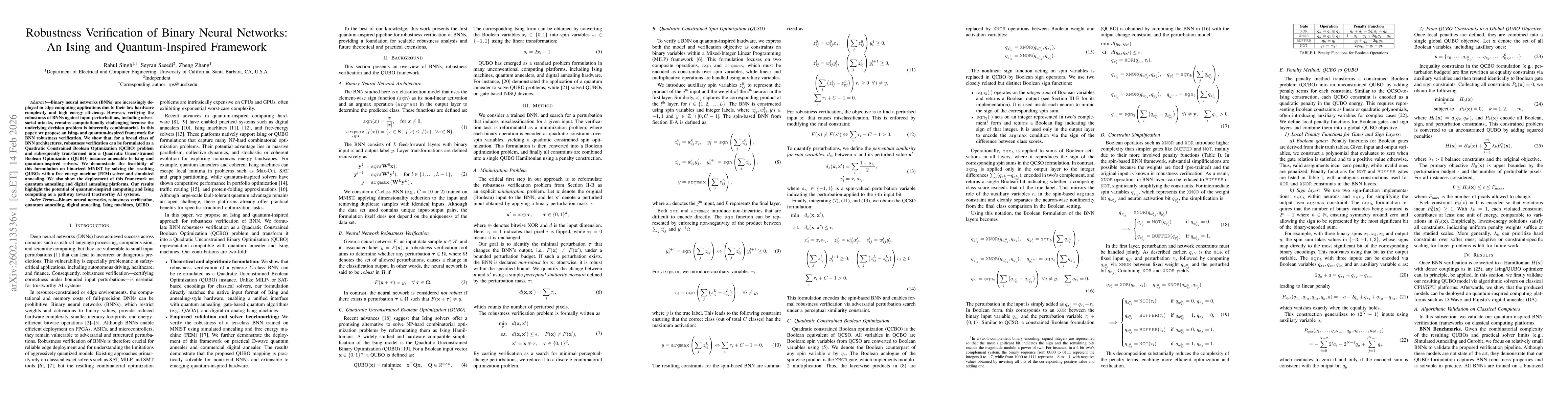 Thumbnail for Robustness Verification of Binary Neural Networks: An Ising and Quantum-Inspired Framework