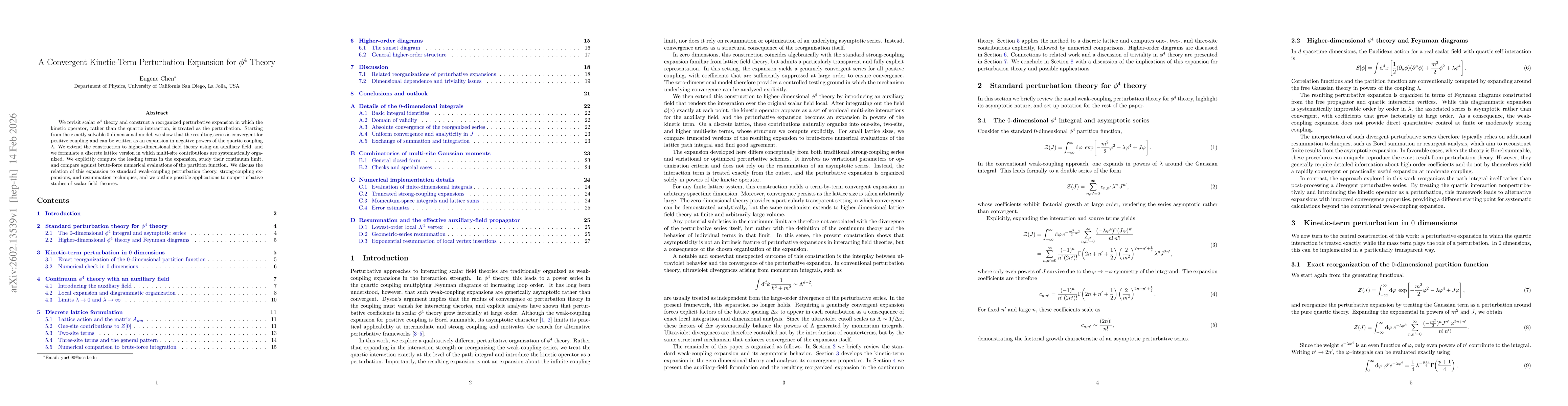 Thumbnail for A Convergent Kinetic-Term Perturbation Expansion for $φ^4$ Theory