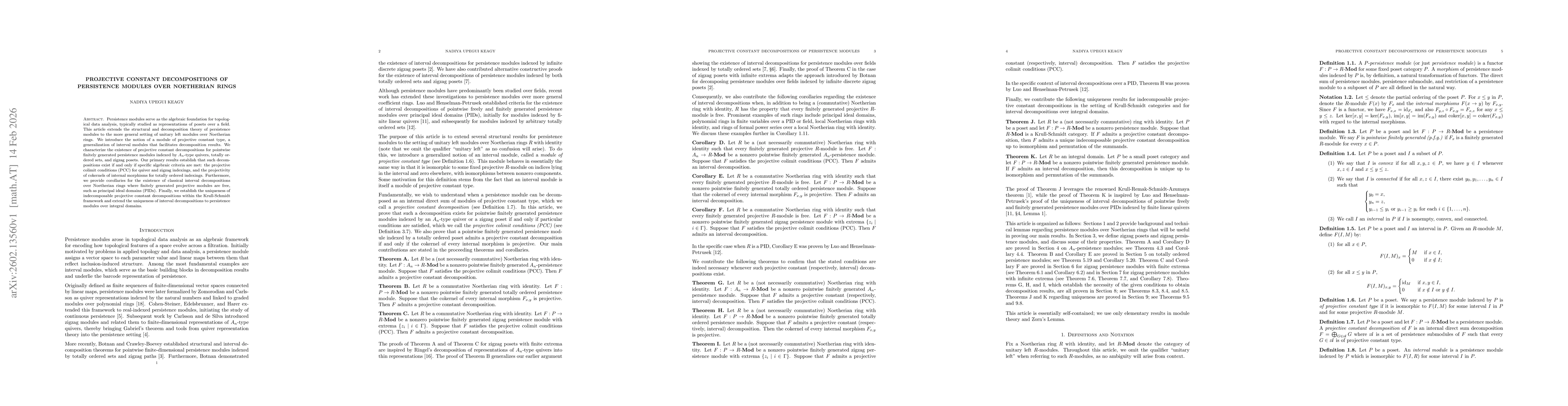 Thumbnail for Projective Constant Decompositions of Persistence Modules over Noetherian Rings
