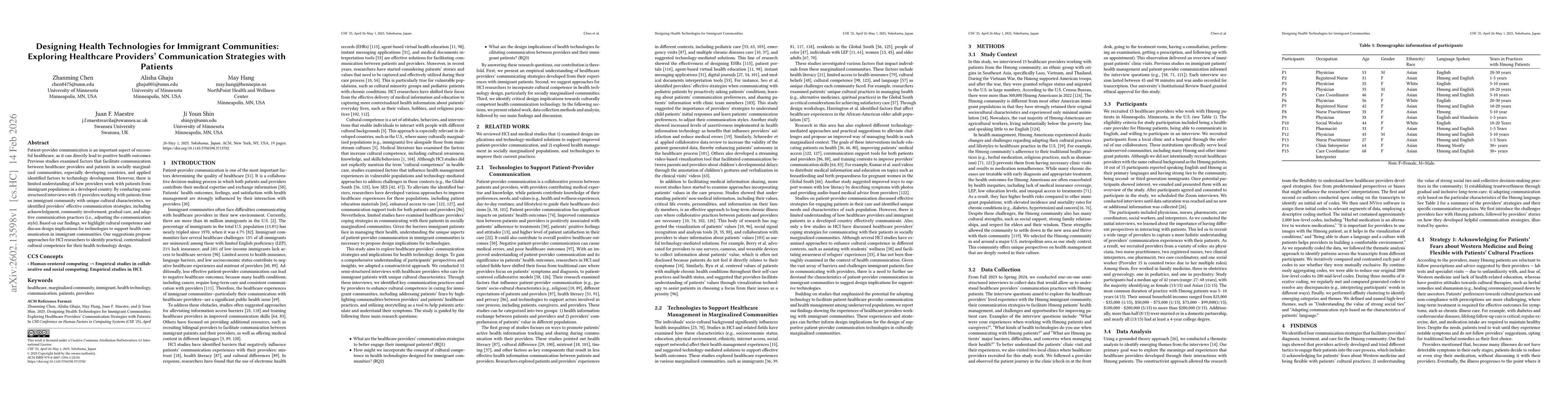 Thumbnail for Designing Health Technologies for Immigrant Communities: Exploring Healthcare Providers' Communication Strategies with Patients