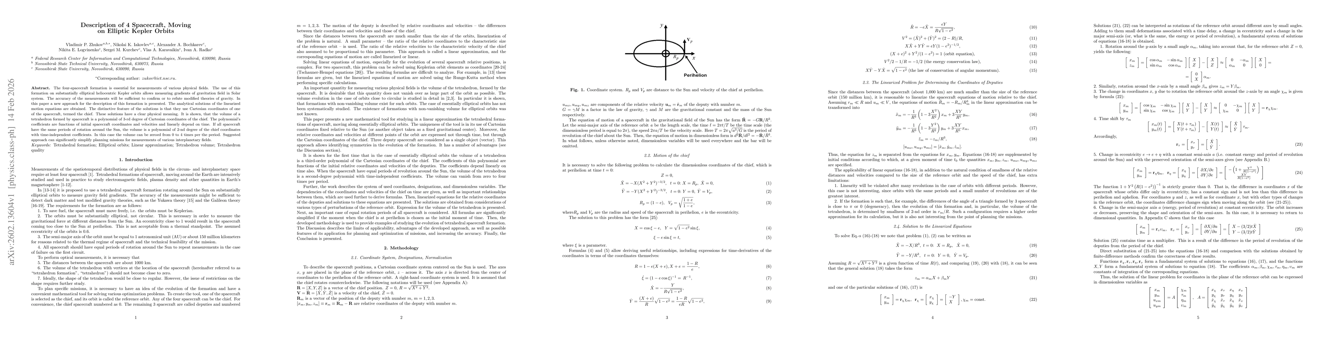 Thumbnail for Description of 4 Spacecraft, Moving on Elliptic Kepler Orbits