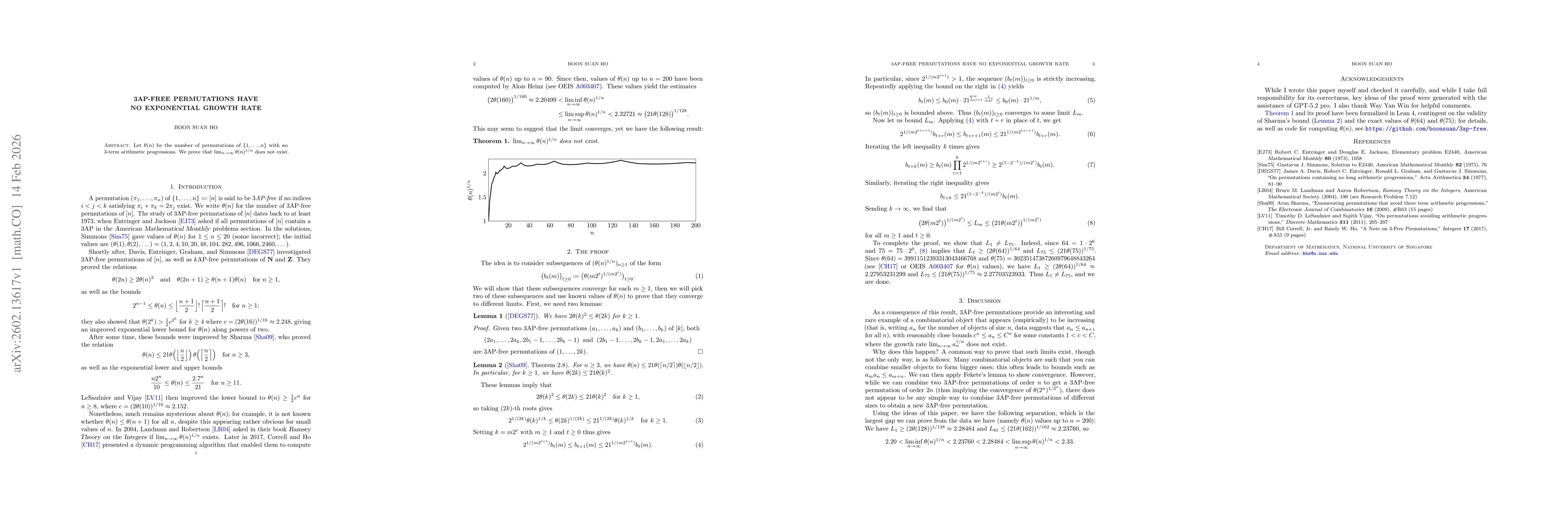 Thumbnail for 3AP-free permutations have no exponential growth rate