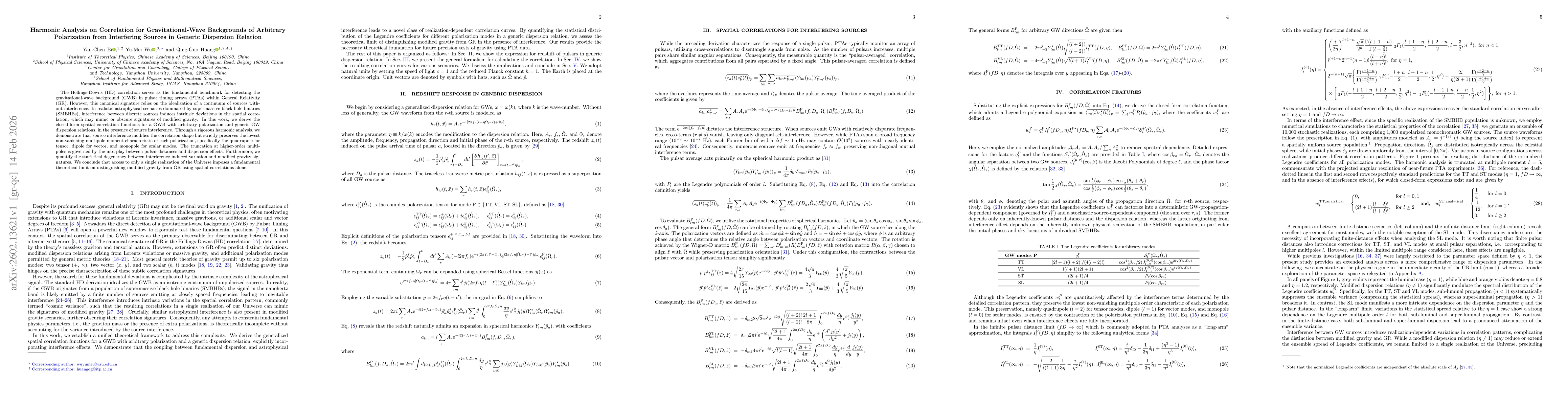 Thumbnail for Harmonic Analysis on Correlation for Gravitational-Wave Backgrounds of Arbitrary Polarization from Interfering Sources in Generic Dispersion Relation