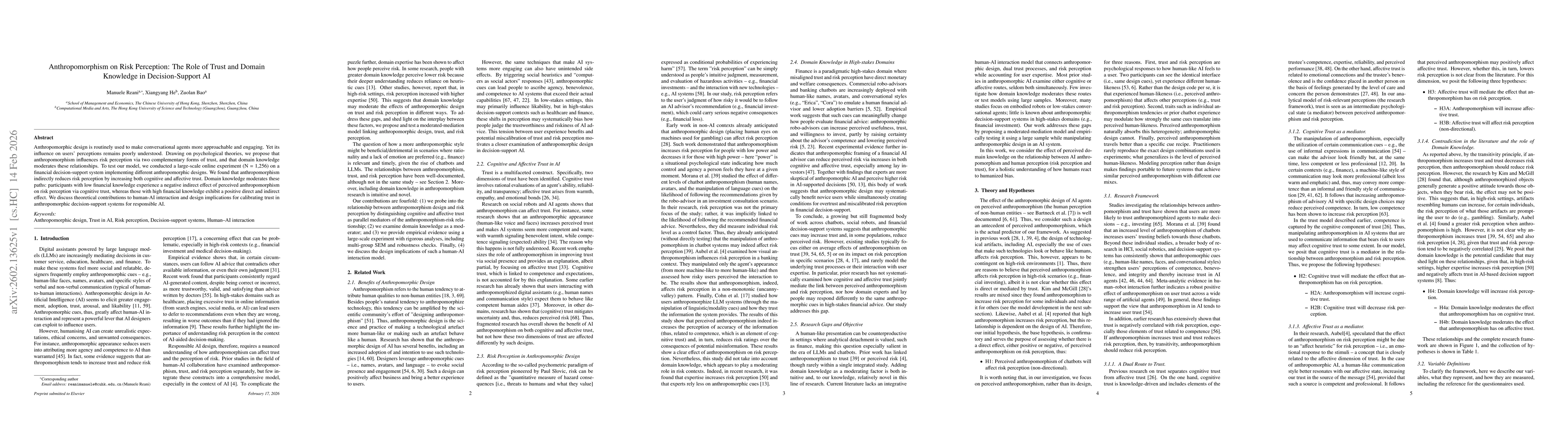 Thumbnail for Anthropomorphism on Risk Perception: The Role of Trust and Domain Knowledge in Decision-Support AI