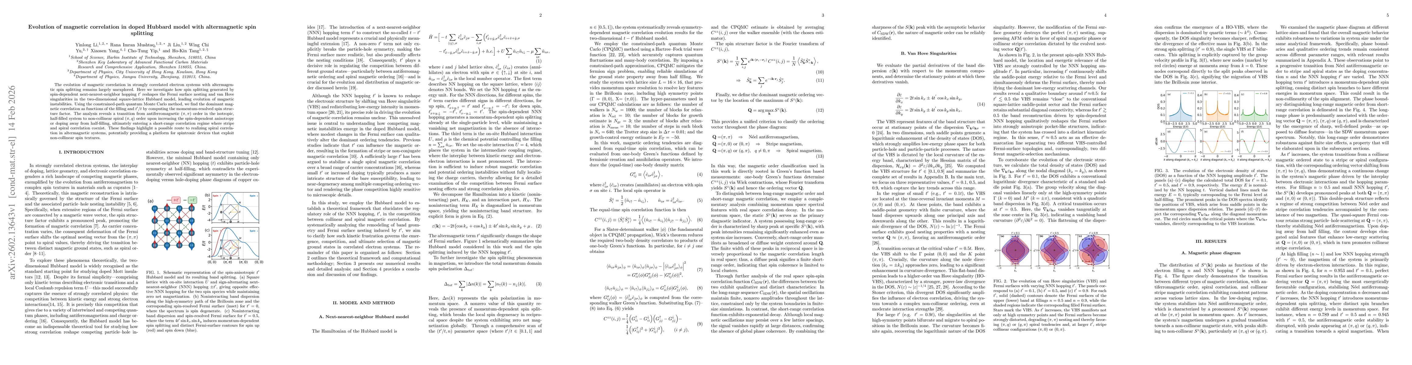 Thumbnail for Evolution of magnetic correlation in doped Hubbard model with altermagnetic spin splitting