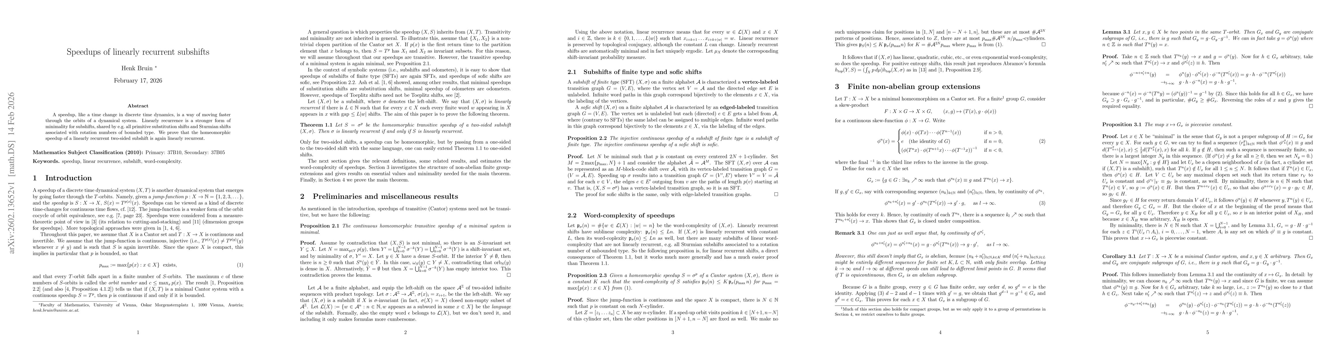 Thumbnail for Speedups of linearly recurrent subshifts