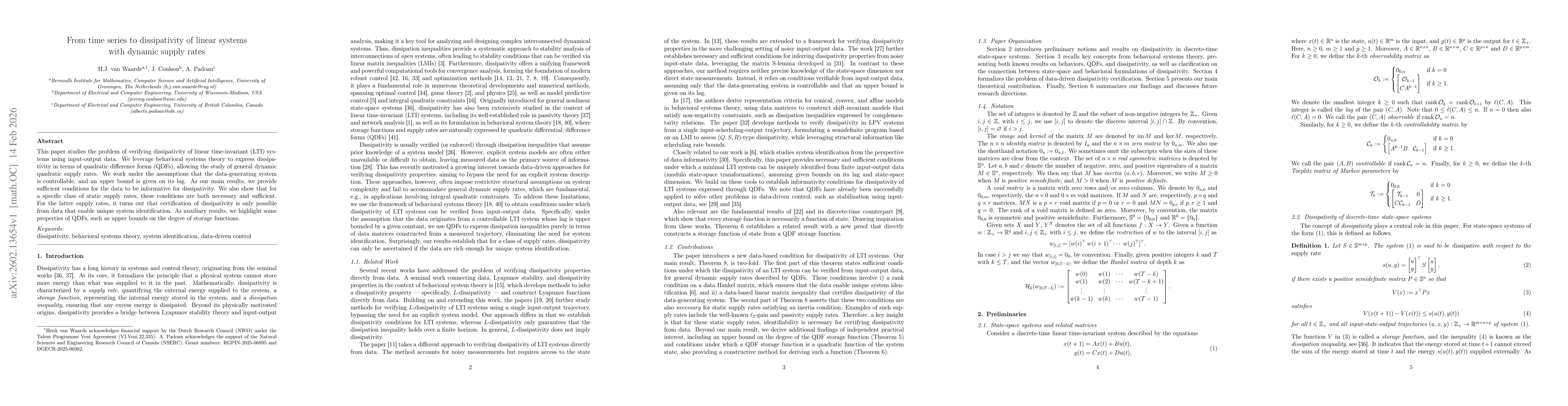 Thumbnail for From time series to dissipativity of linear systems with dynamic supply rates