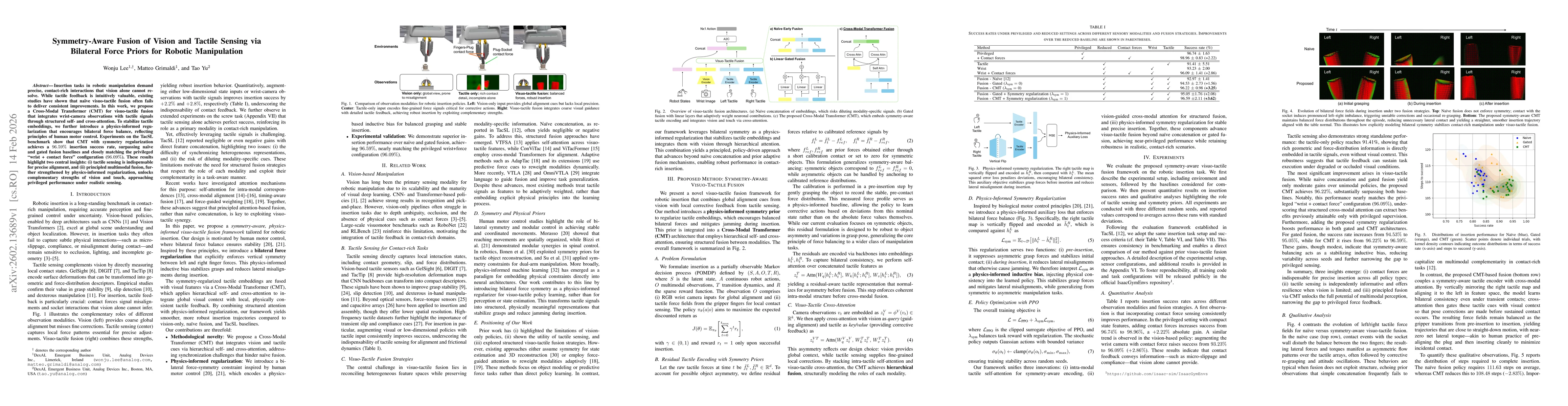 Thumbnail for Symmetry-Aware Fusion of Vision and Tactile Sensing via Bilateral Force Priors for Robotic Manipulation