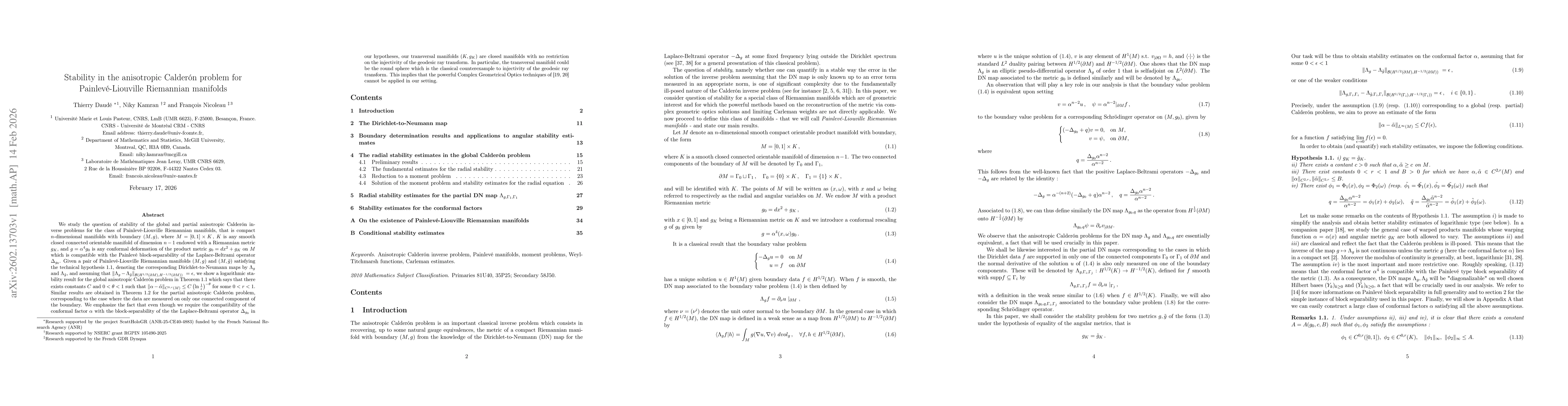 Thumbnail for Stability in the anisotropic Calderón problem for Painlevé-Liouville Riemannian manifolds
