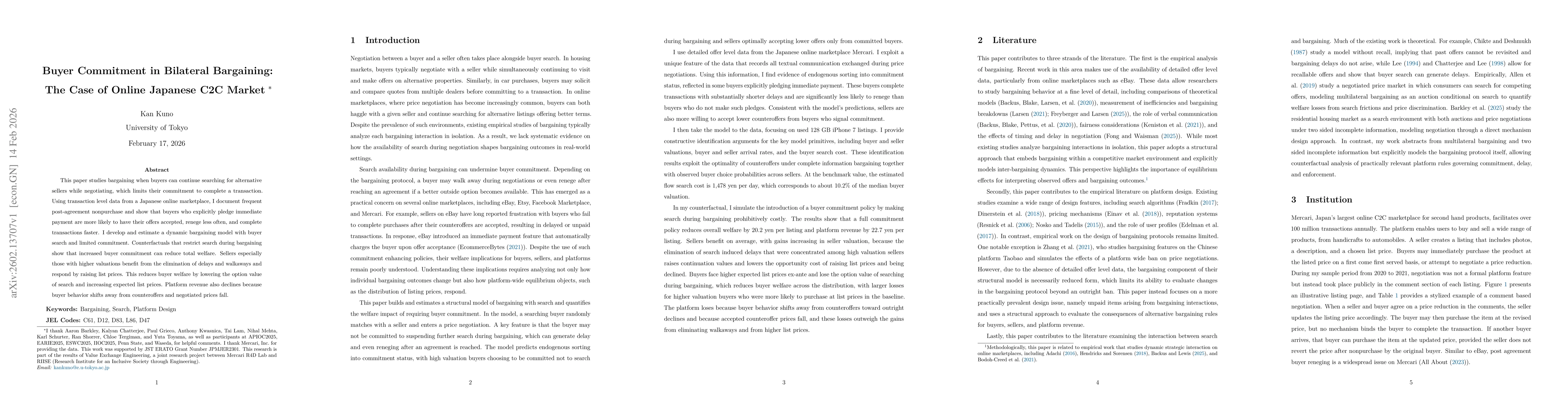 Thumbnail for Buyer Commitment in Bilateral Bargaining: The Case of Online Japanese C2C Market