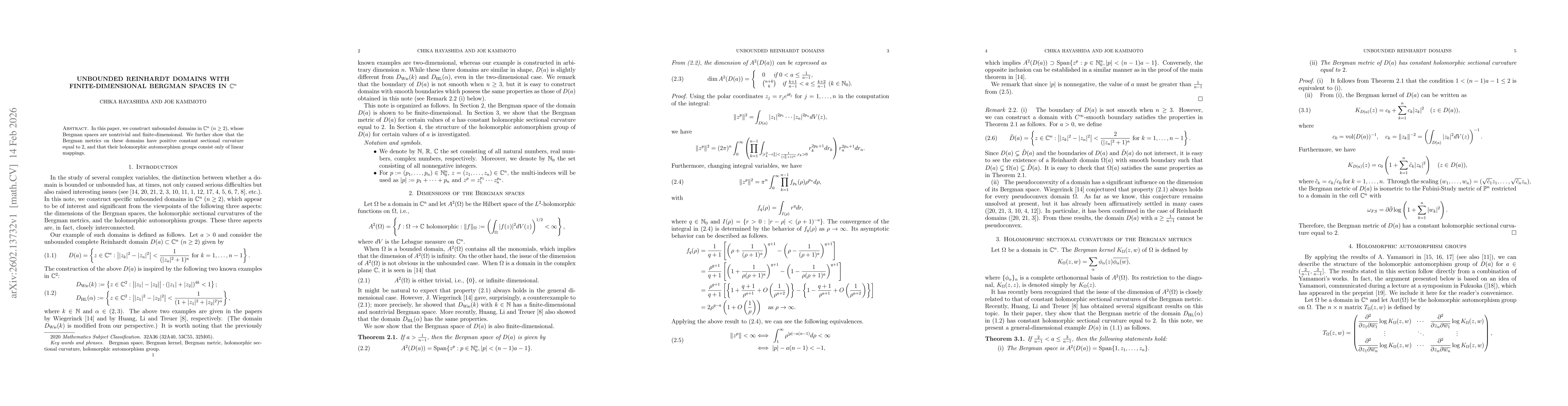 Thumbnail for Unbounded Reinhardt domains with finite-dimensional Bergman spaces in $\C^n$